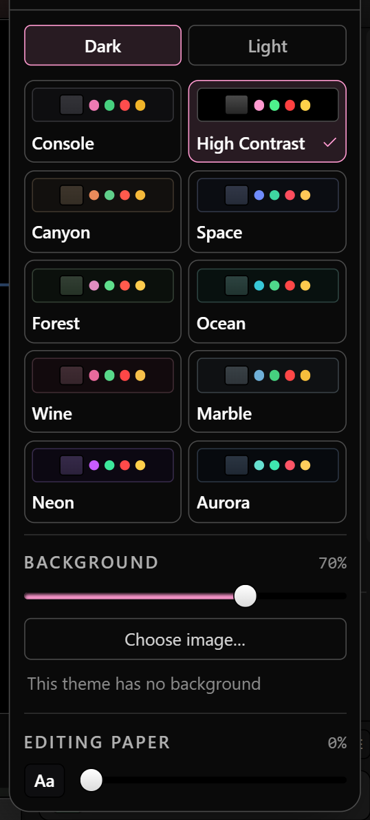 The ten dark themes in a two-by-five grid
