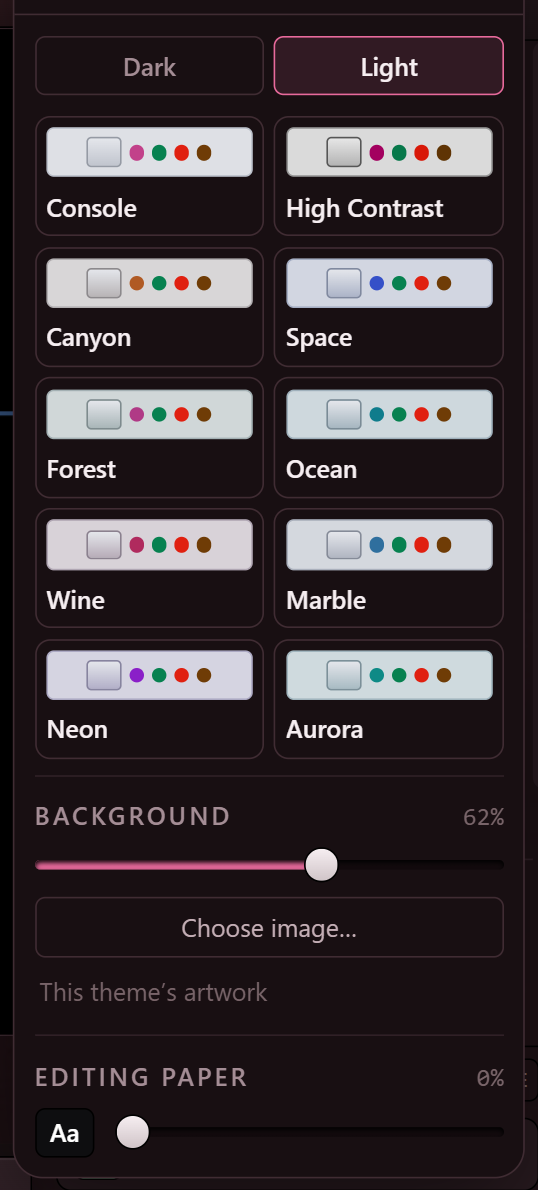 The ten light themes in a two-by-five grid