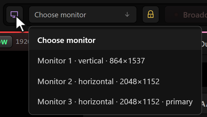 Escolhendo um monitor, cada tela listada com seu tamanho