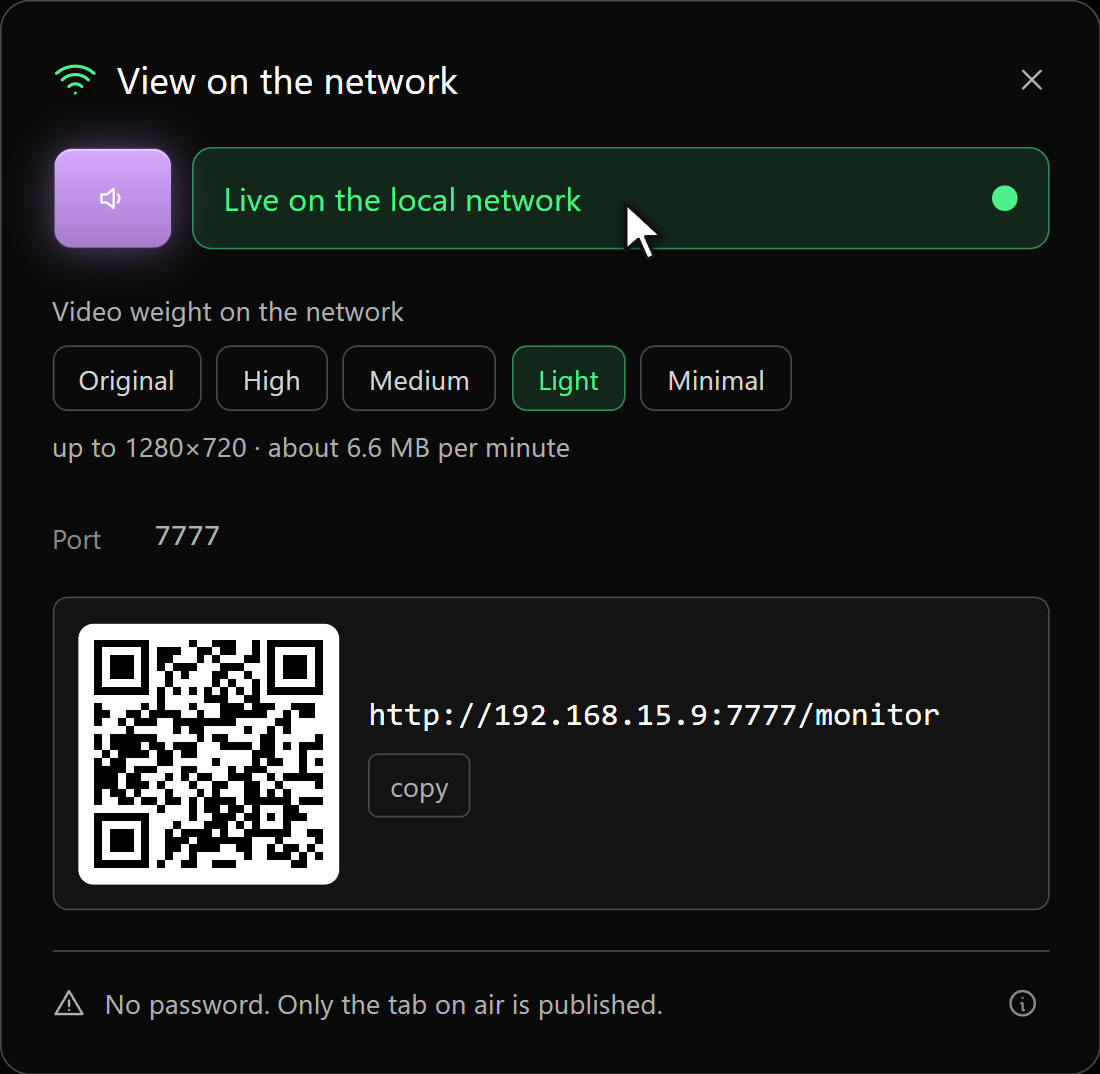 O painel de rede: o interruptor, o endereço e o QR code